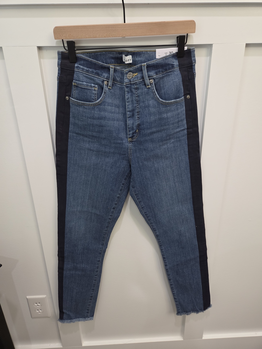 LOFT Blue Denim Skinny Jeans with Black Side Panels